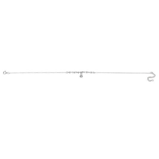 Charm Silver Anklet with Clear Cubic Zirconia, featuring delicate silver links adorned with sparkling clear cubic zirconia charms, perfect for adding elegance and a touch of sparkle to any ankle jewelry collection.