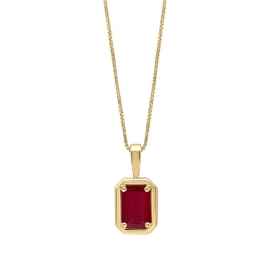 Chunky Border Precious Stone Pendant in 9ct Gold with Ruby gp2371r on a white background, featuring a bold gold frame surrounding a rich red ruby gemstone, perfect for adding a touch of luxury and elegance to any jewelry collection.