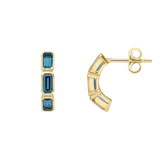 Elongated Half Hoop Topaz Earrings in 9ct Yellow Gold on a white background