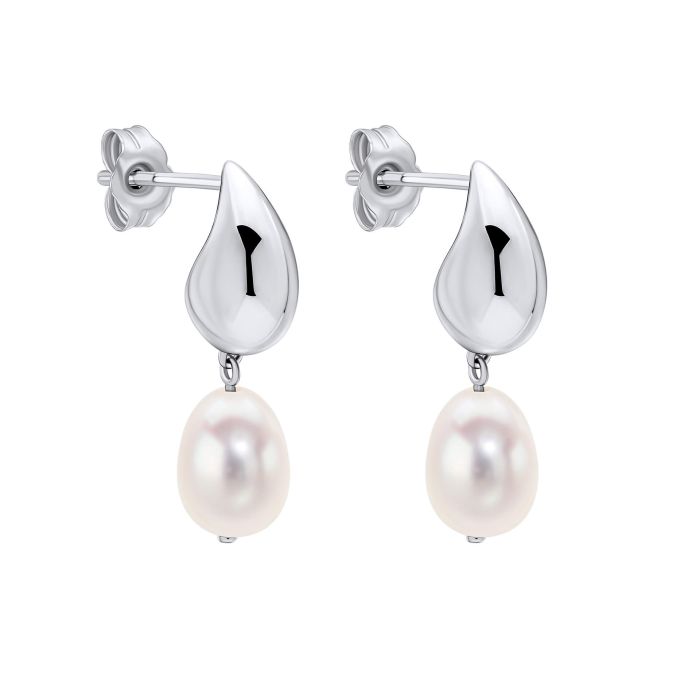 Fiorelli Droplet Stud Earrings with Pearl e6503w on a white background, featuring a classic droplet design with lustrous pearls, perfect for timeless elegance and sophisticated jewelry styling.