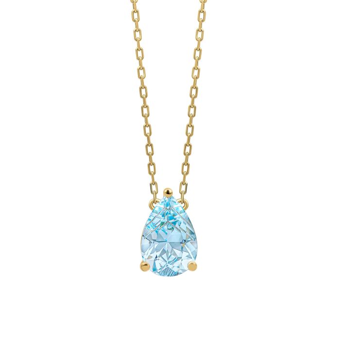 Pear Fancy Cut Topaz Necklace in 9ct Gold gn409t on a white background, featuring a stunning pear-shaped topaz gemstone set in polished 9ct gold, perfect for adding elegance and sparkle to any jewelry collection.