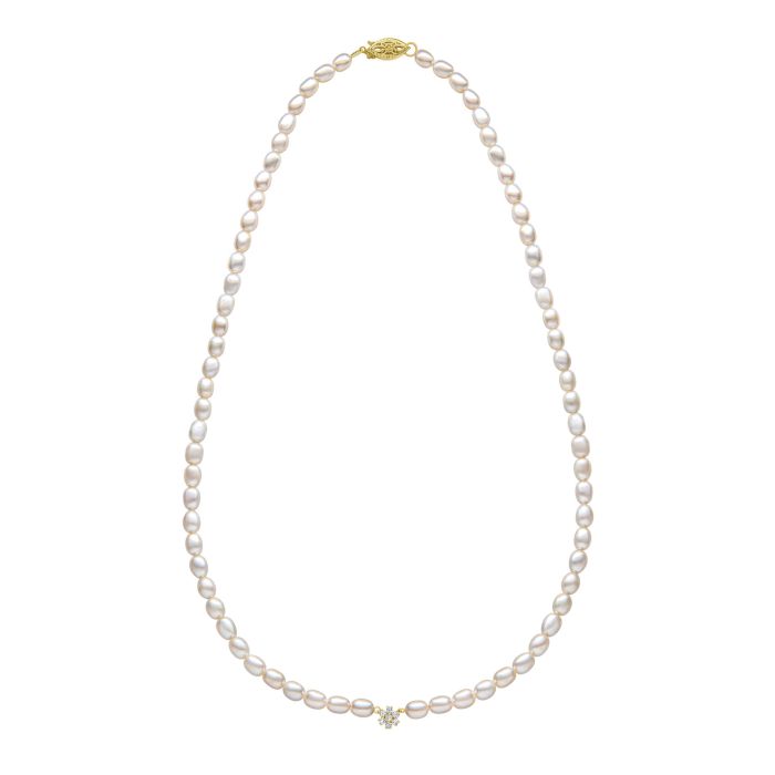 Seed Pearl and Flower Necklace in 9ct Gold gn410w, featuring delicate seed pearls arranged around a beautiful flower design set in polished 9ct gold, perfect for adding elegance and charm to any jewelry collection.