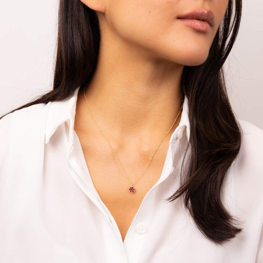 Seven Stone Ruby Cluster Pendant in 9ct Gold, featuring a stunning cluster of seven vibrant rubies set in polished 9ct gold, perfect for adding elegance and a pop of color to any jewelry collection.