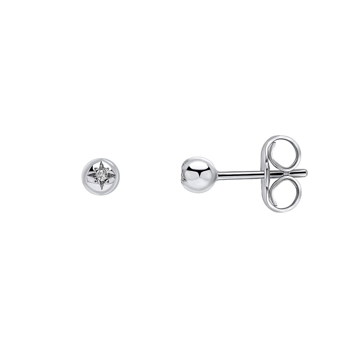Starburst Silver Stud Earrings with Diamonds on a white background