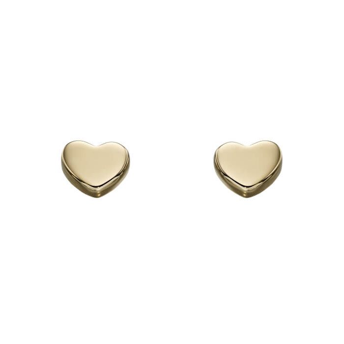 9ct gold plain heart stud earrings showcased on plain white background showing its elegance and divine craftmanship. weather worn as a stand alone earring or stacked this studs is great for simple every day wear and durable for just that. ideal for back to school students.
