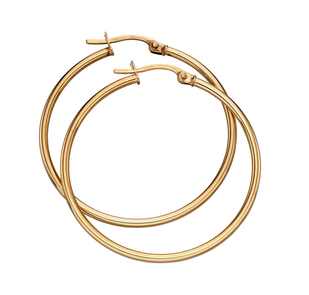 9ct Gold 30mm Classic Hoop Earrings on white background