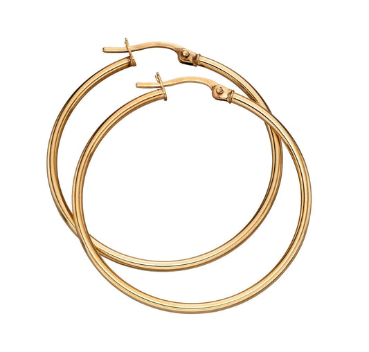 9ct Gold 30mm Classic Hoop Earrings on white background