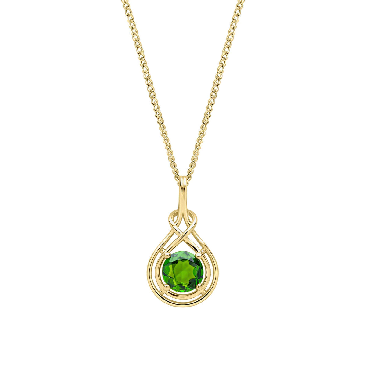 9ct Gold Celtic Chrome Diopside Pendant necklace on white background