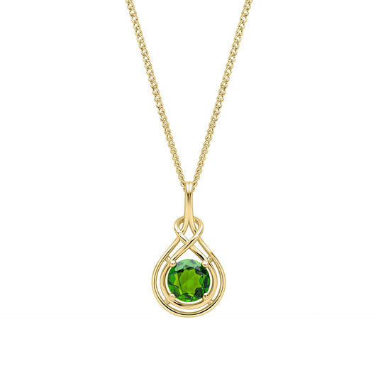 9ct Gold Celtic Chrome Diopside Pendant necklace on white background