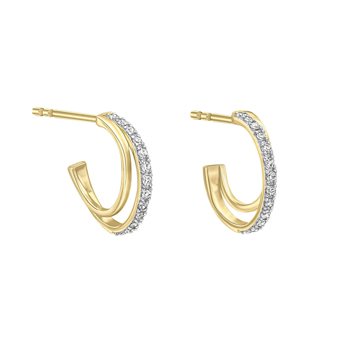 9ct Gold Diamond Double Hoop Earring on white background