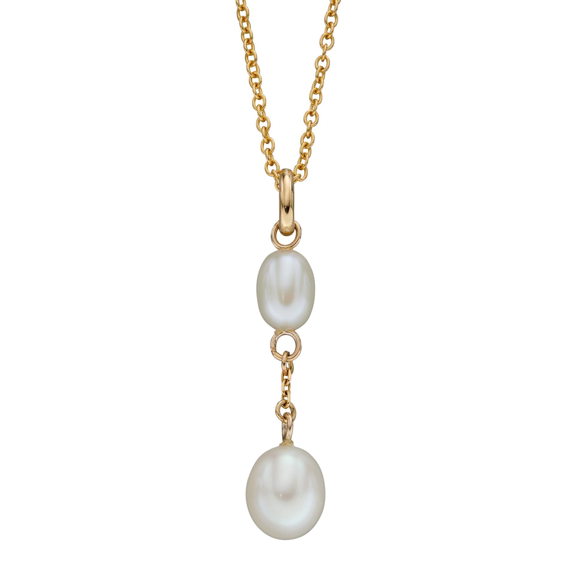 9ct Gold Freshwater Pearl Tier Drop Pendant necklace on white background