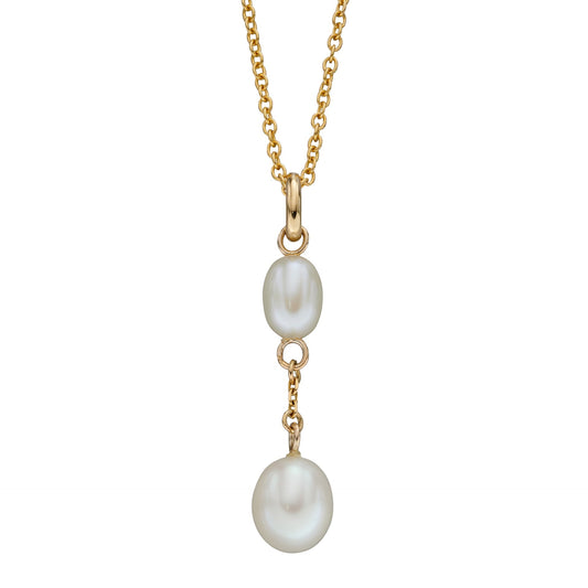 9ct Gold Freshwater Pearl Tier Drop Pendant necklace on white background