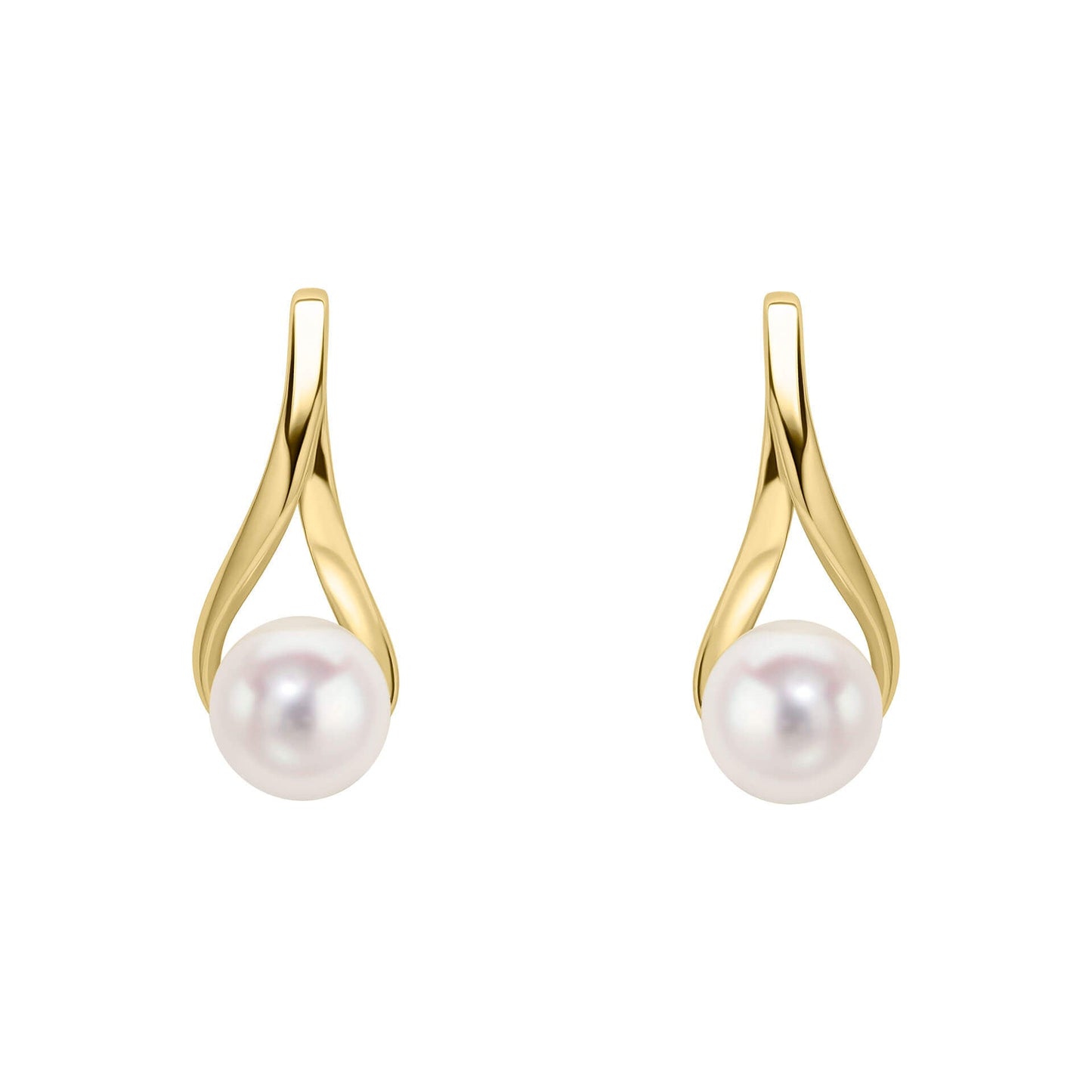 9ct Gold Freshwater Pearl Twist earrings on white background 