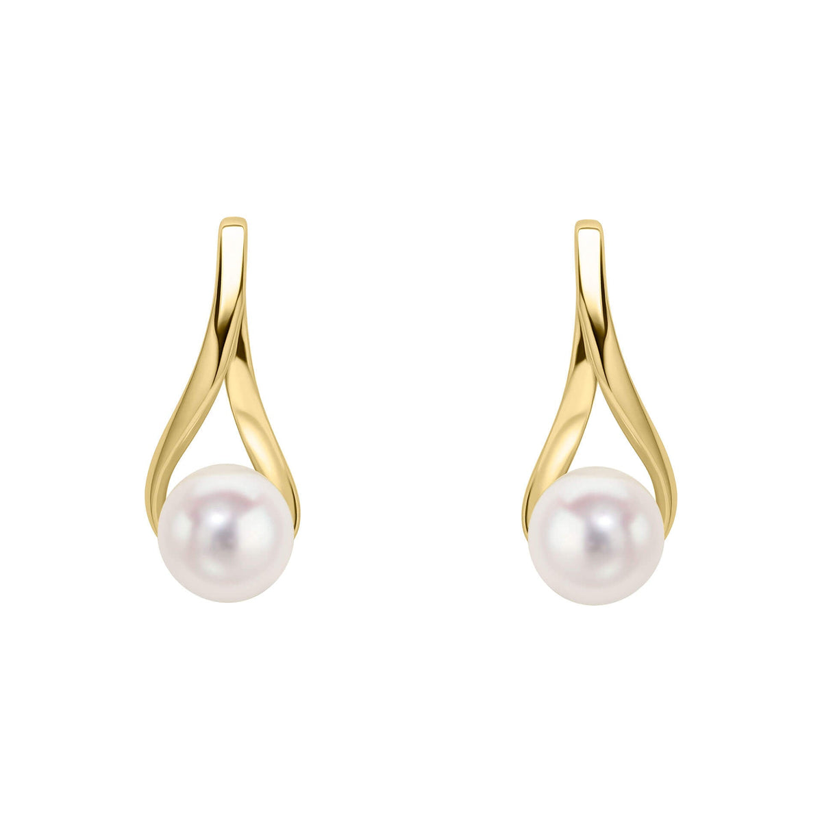 9ct Gold Freshwater Pearl Twist earrings on white background 