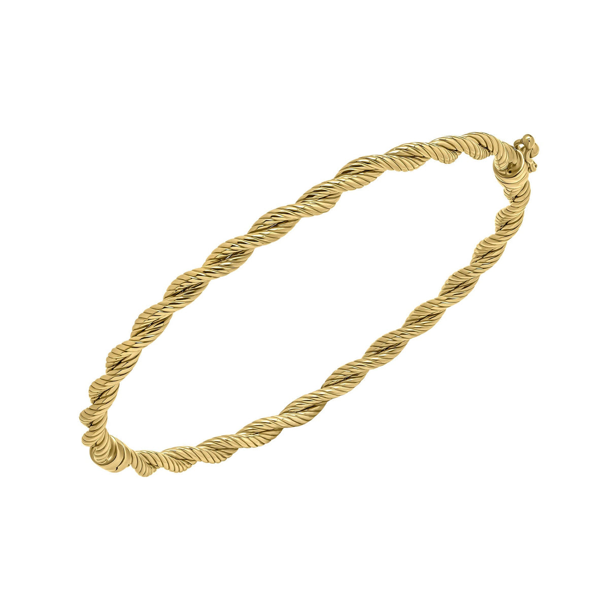 9ct Gold Rope Twist Bangle on white background 