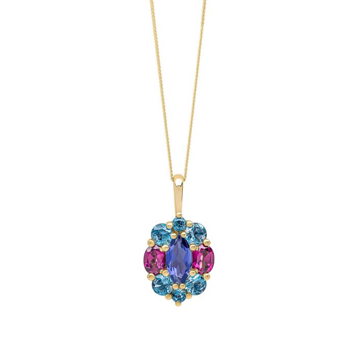 Barcelona Cluster Pendant in 9ct Gold gp2361 on a white background, featuring a stunning cluster of sparkling gemstones set in polished 9ct gold, perfect for adding elegance and sophistication to any jewelry collection.