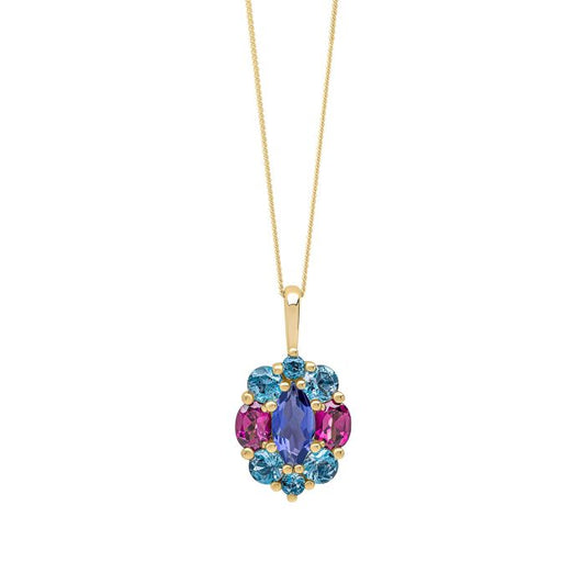 Barcelona Cluster Pendant in 9ct Gold gp2361 on a white background, featuring a stunning cluster of sparkling gemstones set in polished 9ct gold, perfect for adding elegance and sophistication to any jewelry collection.