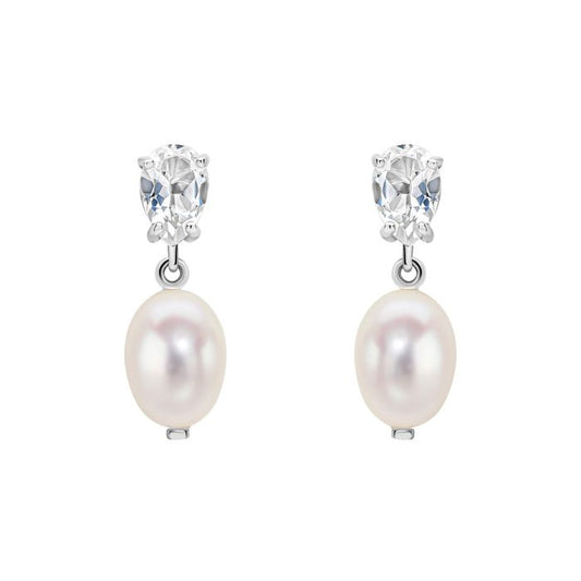 Baroque Pearl and Topaz White Gold Drop Earrings