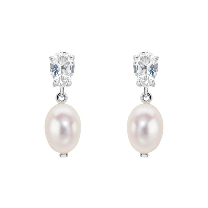 Baroque Pearl and Topaz Drop Earrings in 9ct Gold ge2493w on a white background, featuring lustrous baroque pearls paired with sparkling topaz gemstones set in polished 9ct gold, perfect for adding elegance and sophistication to any jewelry collection.