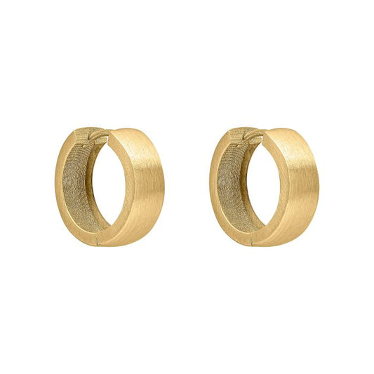 Brushed Chunky Huggie Hoop Earrings in 9ct Gold on a white background, featuring a bold and modern brushed gold finish with a sleek huggie hoop design, perfect for adding elegance and contemporary style to any jewelry collection.