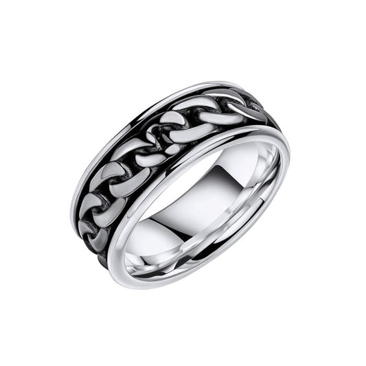 Bague en argent avec chaîne tournante