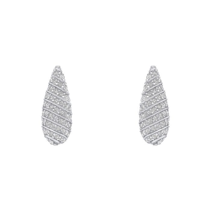 Pair of silver Channel Set Droplet Stud Earrings on a white background