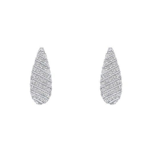 Pair of silver Channel Set Droplet Stud Earrings on a white background