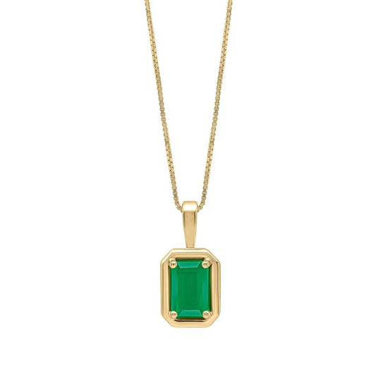 Chunky Border Precious Stone Pendant in 9ct Gold with Emerald gp2372g on a white background, featuring a bold gold frame surrounding a vibrant green emerald gemstone, perfect for adding a touch of luxury and elegance to any jewelry collection.