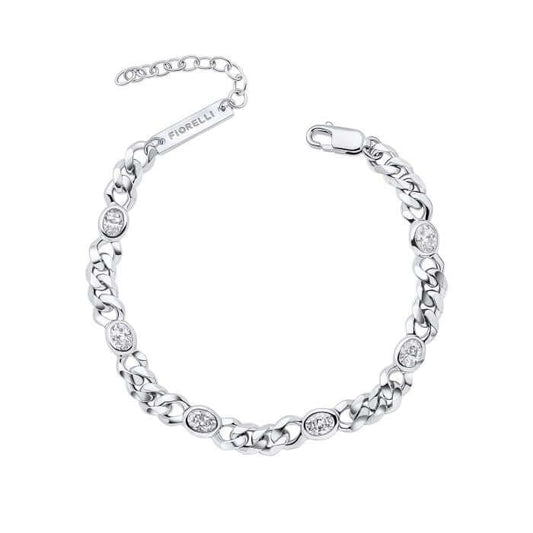 Cubic Zirconia in Silver Chain Fiorelli Bracelet IMG_0043 on a white background, featuring a sleek and modern chain design adorned with sparkling cubic zirconia accents, perfect for adding elegance and sophistication to any jewelry collection.