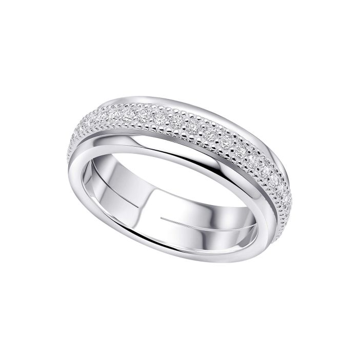 Cubic Zirconia accents silver Spinner Ring on a white background