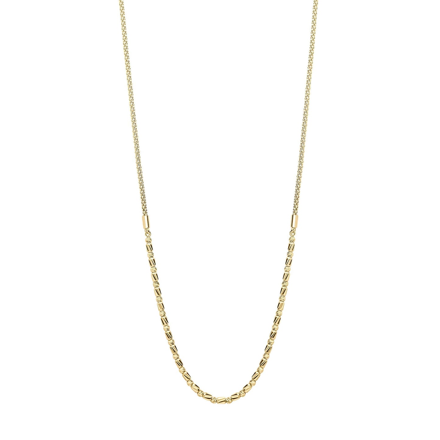 Diamond Cut Bead Bar Gold Necklace on white background