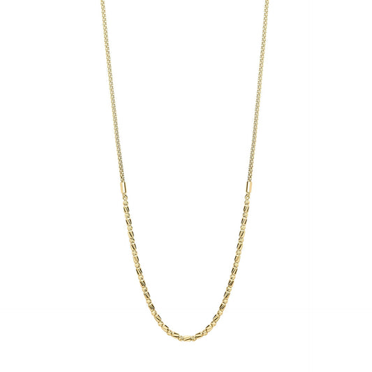 Diamond Cut Bead Bar Gold Necklace on white background