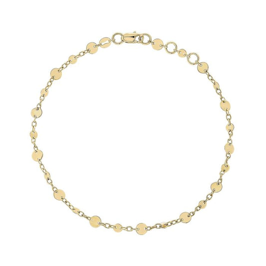 Discs and Chain Bracelet in 9ct Gold gb525 on a white background, featuring a sleek chain with decorative discs, perfect for elegant accessories and versatile everyday wear.