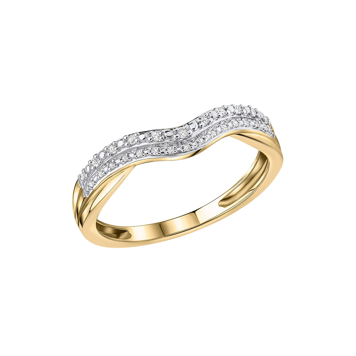 Double Wave Diamond Set Gold Ring on white background