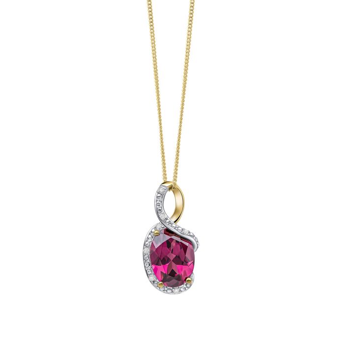 Elegant Twist Garnet Pendant in 9ct Gold gp2359m on a white background, featuring a deep red garnet gemstone set in a polished twist design with 9ct gold, perfect for adding sophistication and a touch of color to any jewelry collection.