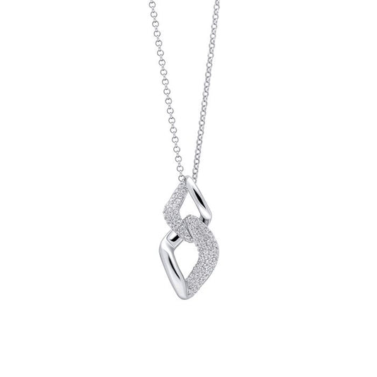 Fiorelli Pave Chain Link Drop Pendant p5433c on a white background, featuring a stylish chain link design with sparkling pave cubic zirconia accents, perfect for adding elegance and modern sophistication to any outfit.