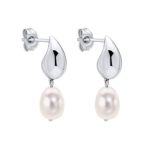 Fiorelli Droplet Stud Earrings with Pearl e6503w on a white background, featuring a classic droplet design with lustrous pearls, perfect for timeless elegance and sophisticated jewelry styling.