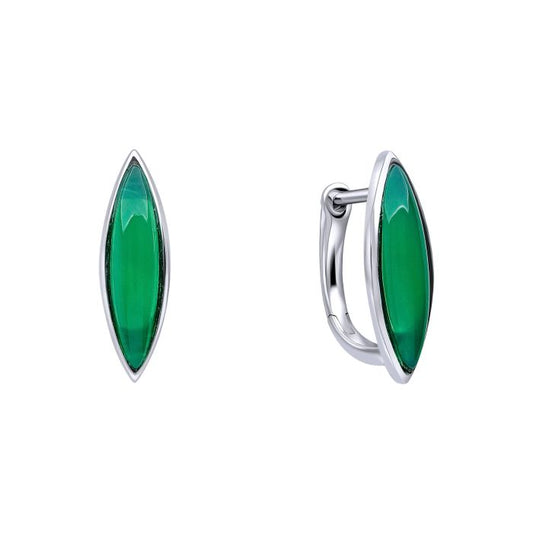 Fiorelli Elongated Navette Onyx Hoop Earrings e6450g on a white background, featuring sleek elongated navette-shaped onyx stones with silver accents, perfect for adding sophistication and modern elegance to any jewelry collection.