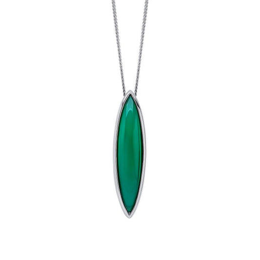 Fiorelli Elongated Navette Onyx Pendant p5430g on a white background, featuring a sleek elongated navette-shaped onyx stone with gold accents, perfect for adding sophistication and modern elegance to any jewelry collection.