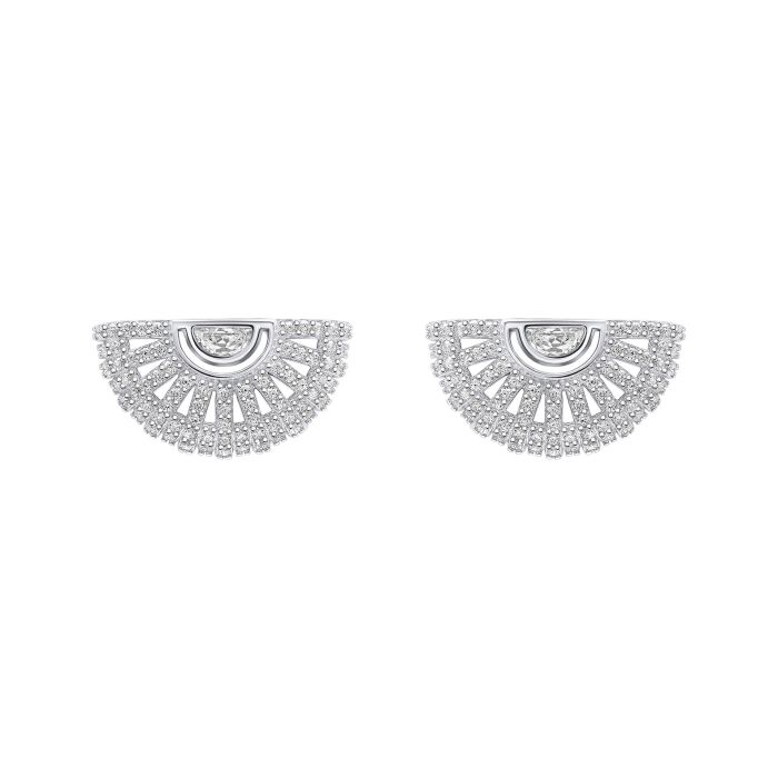 Fiorelli Fan Stud Earrings e6452c on a white background, featuring a contemporary fan-shaped design with sparkling cubic zirconia accents, perfect for adding modern elegance and sophistication to any jewelry collection.