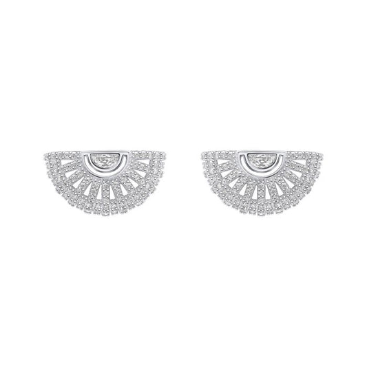Fiorelli Fan Stud Earrings e6452c on a white background, featuring a contemporary fan-shaped design with sparkling cubic zirconia accents, perfect for adding modern elegance and sophistication to any jewelry collection.