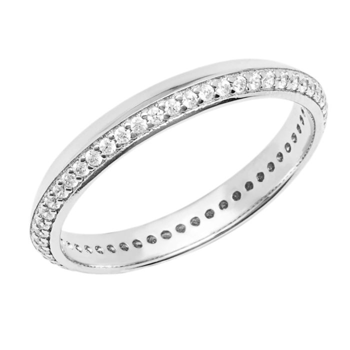 Fiorelli Knife Edge Eternity Ring with Cubic Zirconia r3818c on a white background, featuring a sleek knife-edge design and sparkling cubic zirconia stones, perfect for timeless and elegant jewelry styling.