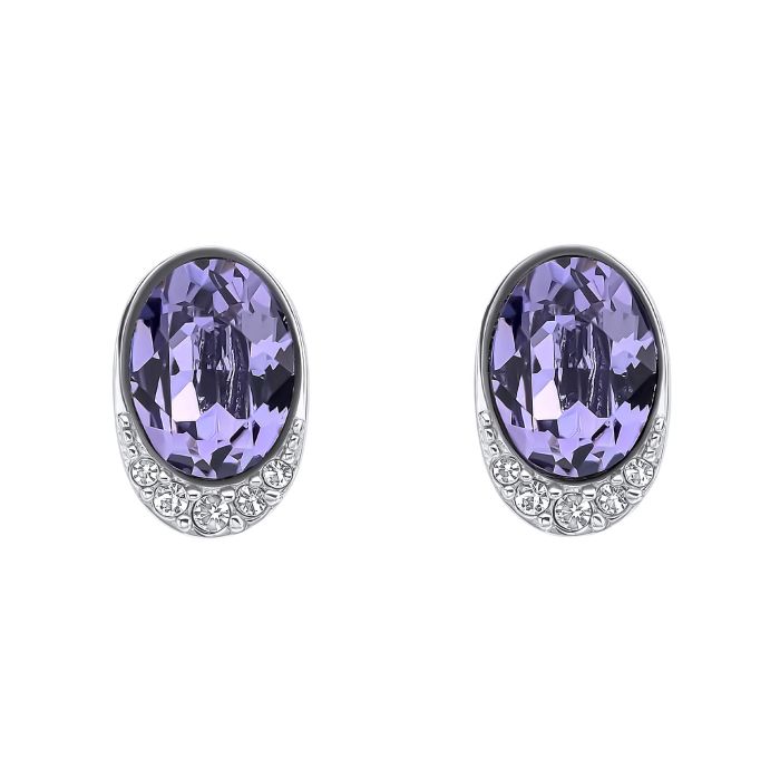 Fiorelli Oval Purple Crystal Stud Earrings with Cubic Zirconia Wave on a white background, featuring an elegant oval design with vibrant purple crystals and sparkling cubic zirconia accents, perfect for adding sophistication and a pop of color to any outfit.