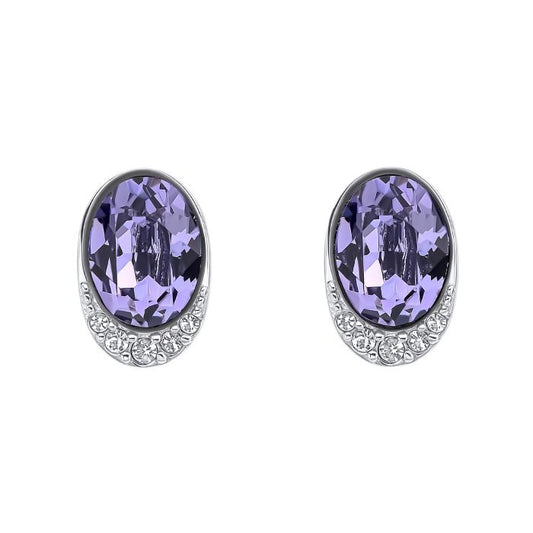 Fiorelli Oval Purple Crystal Stud Earrings with Cubic Zirconia Wave on a white background, featuring an elegant oval design with vibrant purple crystals and sparkling cubic zirconia accents, perfect for adding sophistication and a pop of color to any outfit.