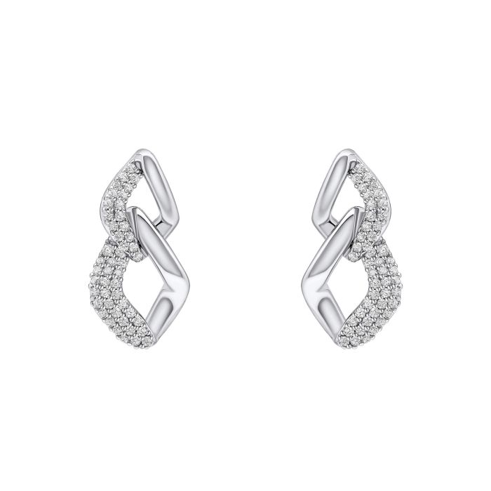 Fiorelli Pave Chain Link Drop Earrings e6454c on a white background, featuring a sleek chain link design with sparkling pave cubic zirconia accents, perfect for elegant and modern jewelry styling.