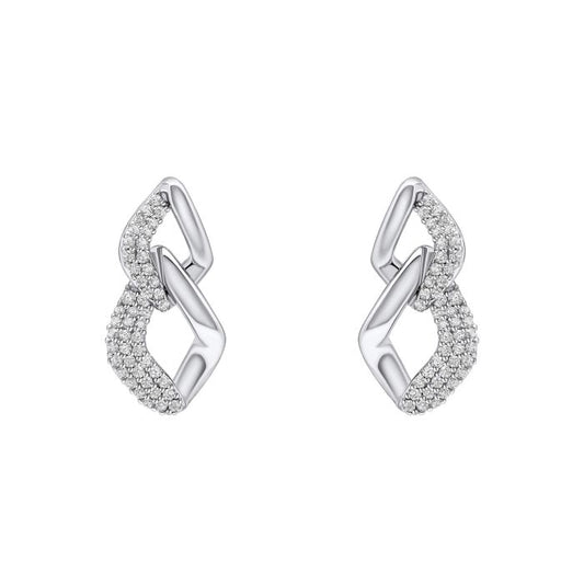 Fiorelli Pave Chain Link Drop Earrings e6454c on a white background, featuring a sleek chain link design with sparkling pave cubic zirconia accents, perfect for elegant and modern jewelry styling.