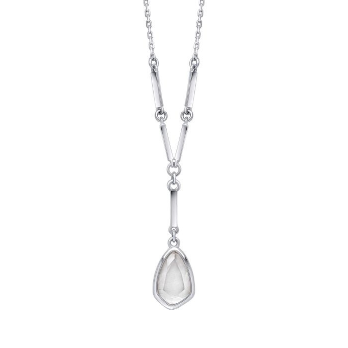 Fiorelli Sliced White Quartz Lariat Necklace n4607c on a white background, featuring a contemporary lariat design with sliced white quartz stones, perfect for adding a touch of modern elegance and sophistication to any outfit.