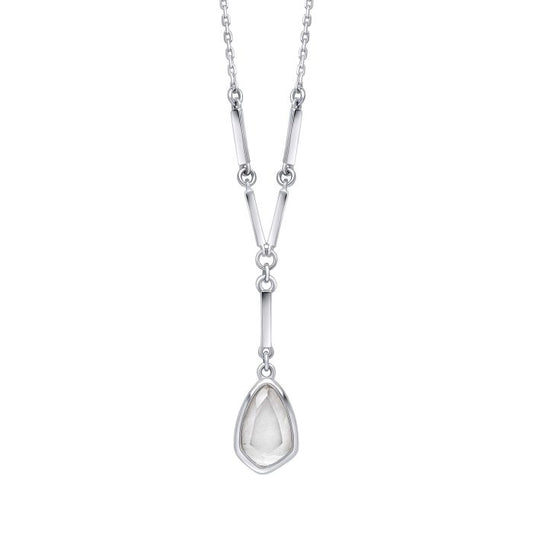 Fiorelli Sliced White Quartz Lariat Necklace n4607c on a white background, featuring a contemporary lariat design with sliced white quartz stones, perfect for adding a touch of modern elegance and sophistication to any outfit.