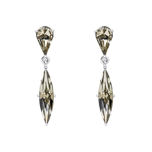 Fiorelli Slim Navette Crystal Drop Earrings e6504b on a white background, featuring sleek navette-shaped crystals with sparkling accents, perfect for adding a touch of elegance and sophistication to any jewelry collection.