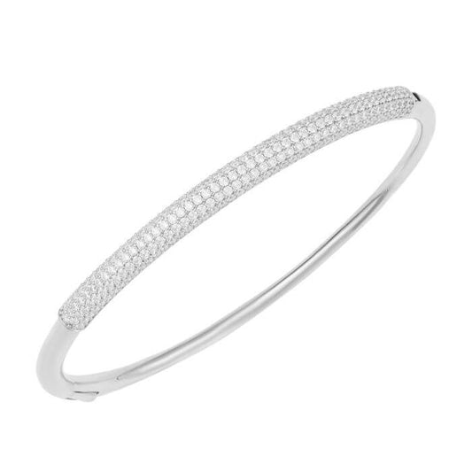 Fiorelli Tubular Hinged Silver Bracelet Bangle with Cubic Zirconia b5447c on a white background, featuring a sleek modern design and sparkling stone accents, perfect for elegant and contemporary jewelry styling.
